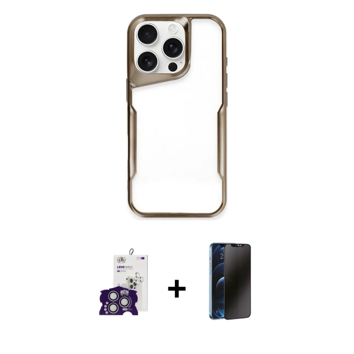 MARSİLYAN™- iPhone 16 Pro Max Kılıf Akış Çizgi Koleksiyonu - Siyah 3D Antistatik Hayalet Cam Ekran Koruyucu + Bilvis Titan Kamera Lens - GS