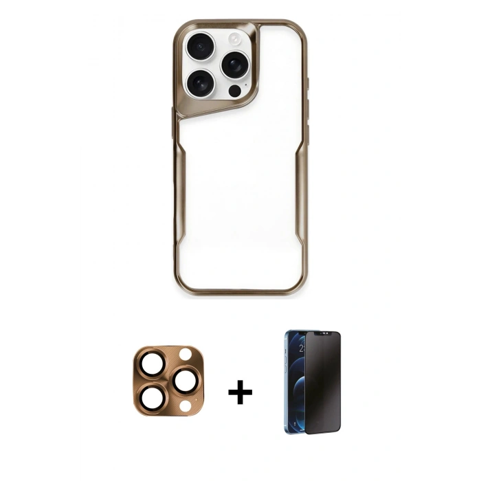 MARSİLYAN™- iPhone 16 Pro Max Kılıf Akış Çizgi Koleksiyonu - Siyah 3D Antistatik Hayalet Cam Ekran Koruyucu + Pers Alüminyum Kamera Lens - CLTM
