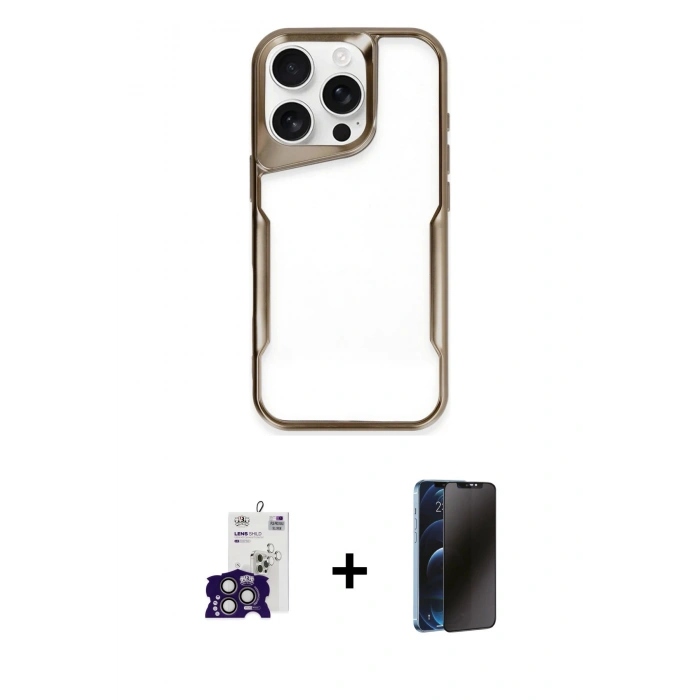 MARSİLYAN™- iPhone 16 Pro Max Kılıf Akış Çizgi Koleksiyonu - Siyah 3D Antistatik Hayalet Cam Ekran Koruyucu + Bilvis Titan Kamera Lens - TMGI