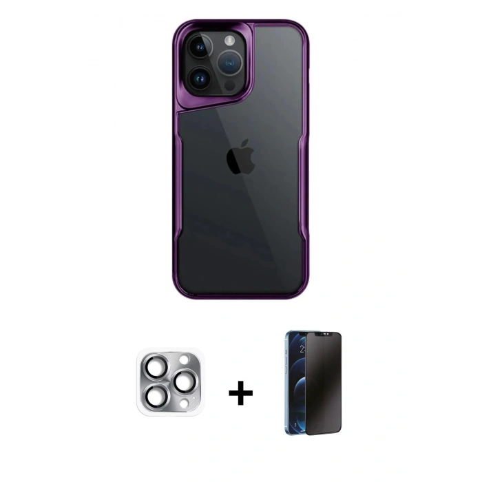 MARSİLYAN™- iPhone 16 Pro Max Kılıf Akış Çizgi Koleksiyonu - Siyah 3D Antistatik Hayalet Cam Ekran Koruyucu + Pers Alüminyum Kamera Lens - GI