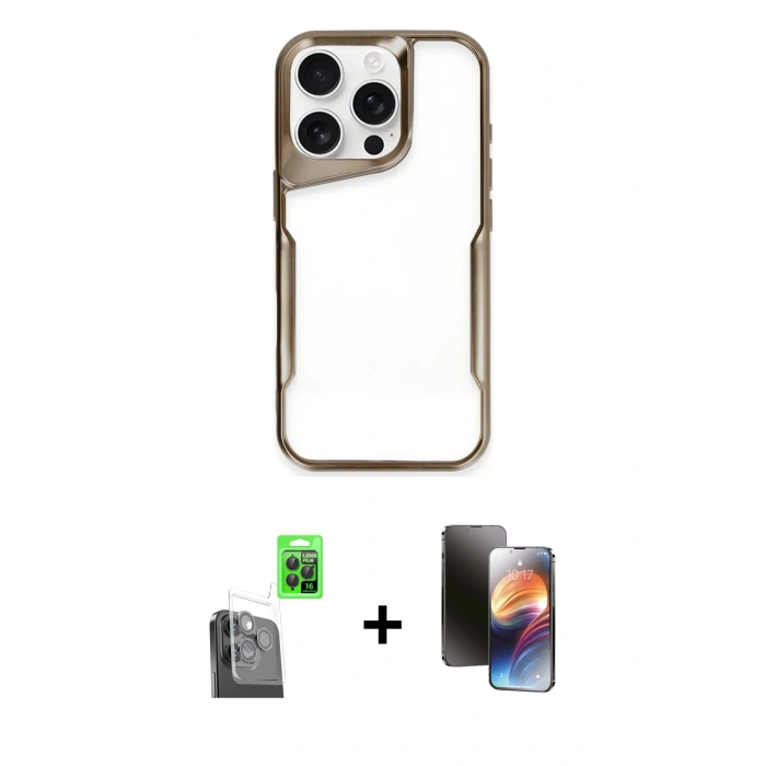 MARSİLYAN™- iPhone 16 Pro Max Kılıf Akış Çizgi Koleksiyonu - Siyah 3D Antistatik Mat Seramik Nano Ekran Koruyucu + Raze Metal Kamera Lens - SH