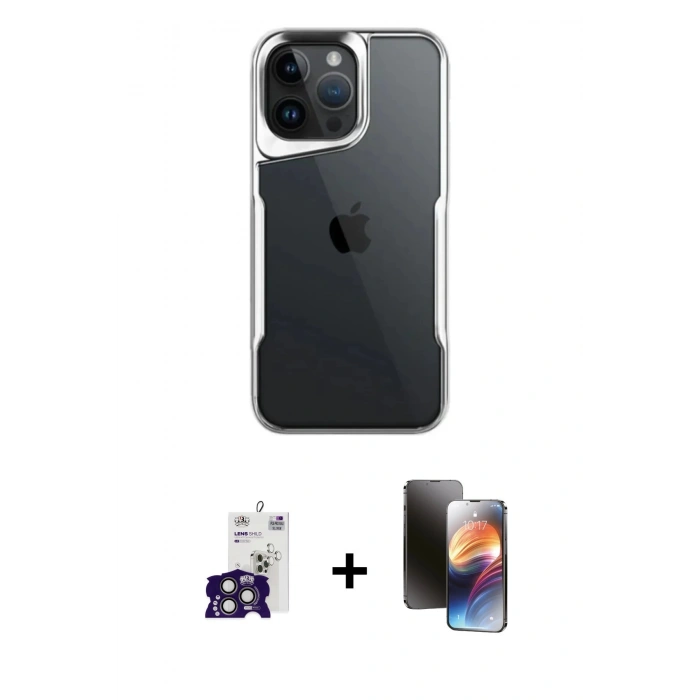 MARSİLYAN™- iPhone 16 Pro Max Kılıf Akış Çizgi Koleksiyonu - Siyah 3D Antistatik Mat Seramik Nano Ekran Koruyucu + Titanyum Gri Bilvis Titan Kamera Lens