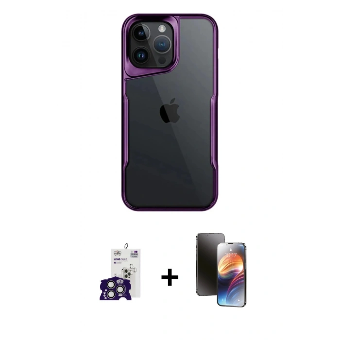 MARSİLYAN™- iPhone 16 Pro Max Kılıf Akış Çizgi Koleksiyonu - Siyah 3D Antistatik Mat Seramik Nano Ekran Koruyucu + Titanyum Gri Bilvis Titan Kamera Lens