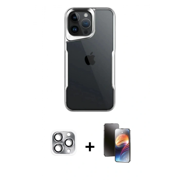 MARSİLYAN™- iPhone 16 Pro Max Kılıf Akış Çizgi Koleksiyonu - Siyah 3D Antistatik Mat Seramik Nano Ekran Koruyucu + Pers Alüminyum Kamera Lens - GI