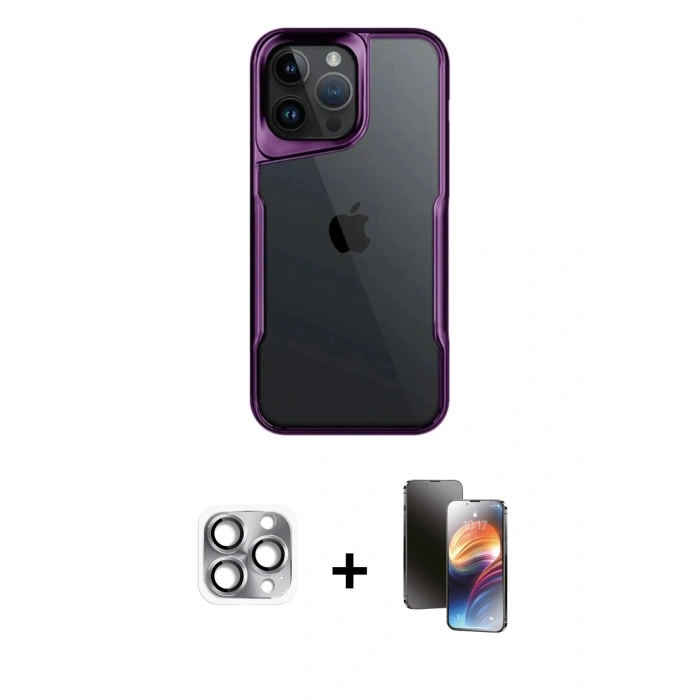 MARSİLYAN™- iPhone 16 Pro Max Kılıf Akış Çizgi Koleksiyonu - Siyah 3D Antistatik Mat Seramik Nano Ekran Koruyucu + Pers Alüminyum Kamera Lens - GI