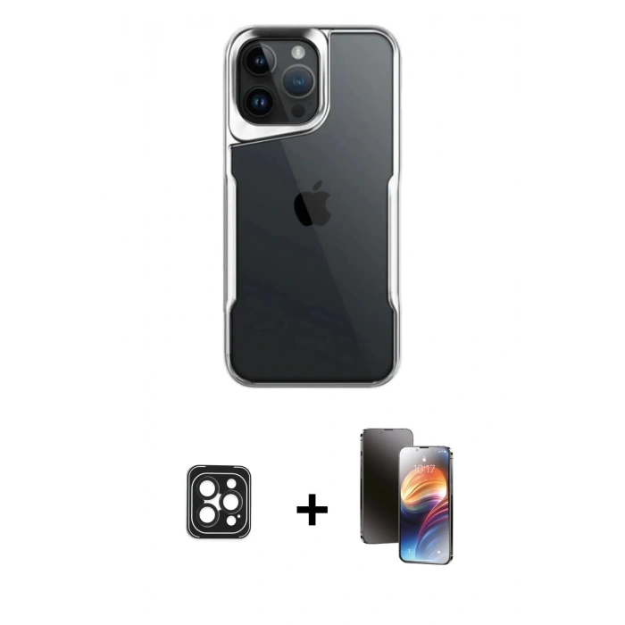 MARSİLYAN™- iPhone 16 Pro Max Kılıf Akış Çizgi Koleksiyonu - Siyah 3D Antistatik Mat Seramik Nano Ekran Koruyucu + PVD Metal Kamera Lens - SH