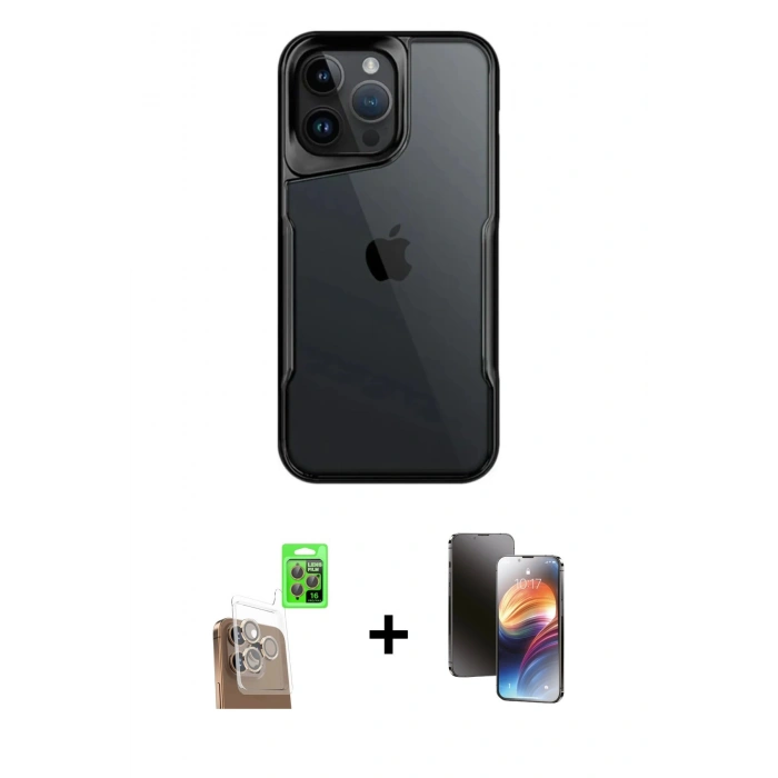 MARSİLYAN™- iPhone 16 Pro Max Kılıf Akış Çizgi Koleksiyonu - Siyah 3D Antistatik Mat Seramik Nano Ekran Koruyucu + Raze Metal Kamera Lens - CLTM