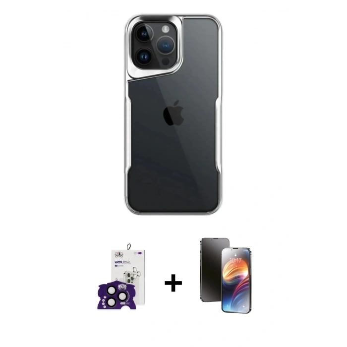 MARSİLYAN™- iPhone 16 Pro Max Kılıf Akış Çizgi Koleksiyonu - Siyah 3D Antistatik Mat Seramik Nano Ekran Koruyucu + Bilvis Titan Kamera Lens - SH