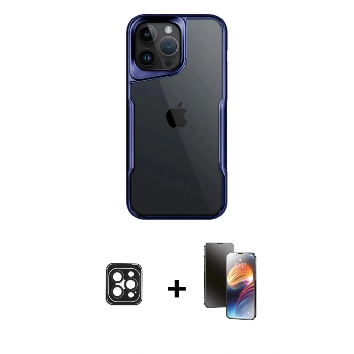 MARSİLYAN™- iPhone 16 Pro Max Kılıf Akış Çizgi Koleksiyonu - Siyah 3D Antistatik Mat Seramik Nano Ekran Koruyucu + PVD Metal Kamera Lens - SH