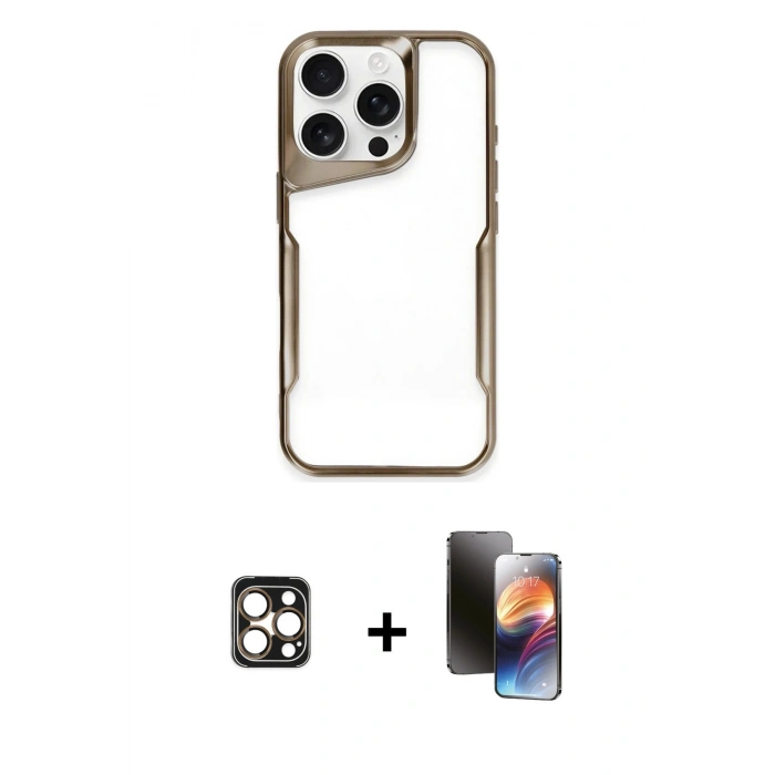 MARSİLYAN™- iPhone 16 Pro Max Kılıf Akış Çizgi Koleksiyonu - Siyah 3D Antistatik Mat Seramik Nano Ekran Koruyucu + PVD Metal Kamera Lens - GD