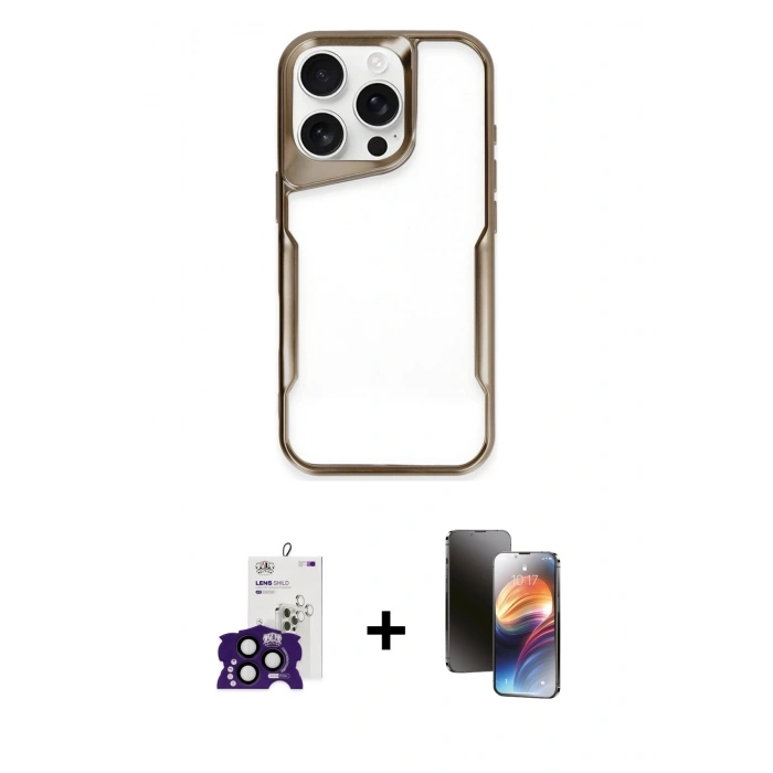 MARSİLYAN™- iPhone 16 Pro Max Kılıf Akış Çizgi Koleksiyonu - Siyah 3D Antistatik Mat Seramik Nano Ekran Koruyucu + Bilvis Titan Kamera Lens - SH