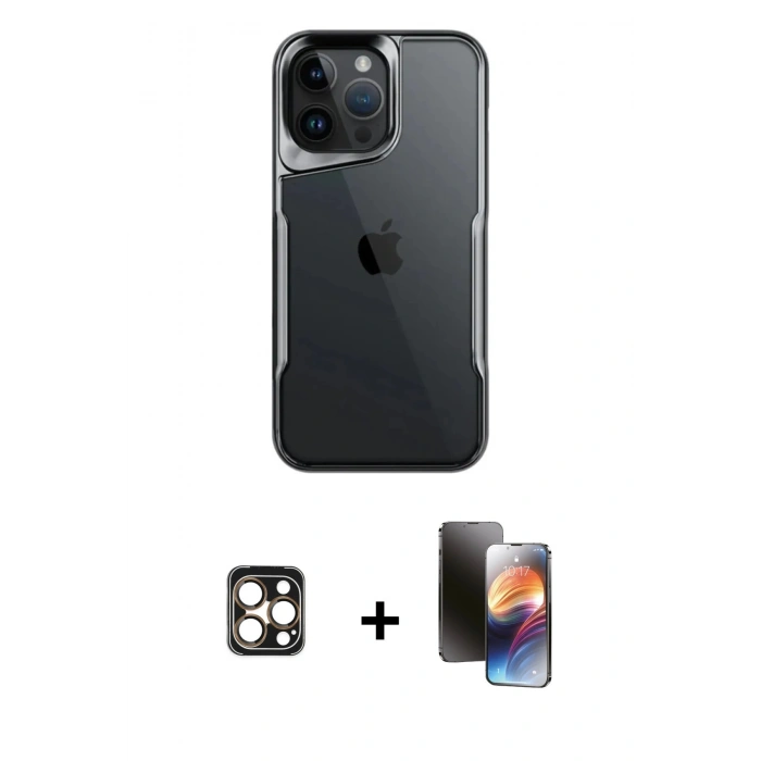 MARSİLYAN™- iPhone 16 Pro Max Kılıf Akış Çizgi Koleksiyonu - Siyah 3D Antistatik Mat Seramik Nano Ekran Koruyucu + PVD Metal Kamera Lens - GD