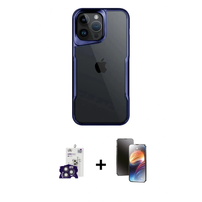 MARSİLYAN™- iPhone 16 Pro Max Kılıf Akış Çizgi Koleksiyonu - Siyah 3D Antistatik Mat Seramik Nano Ekran Koruyucu + Titanyum Gri Bilvis Titan Kamera Lens