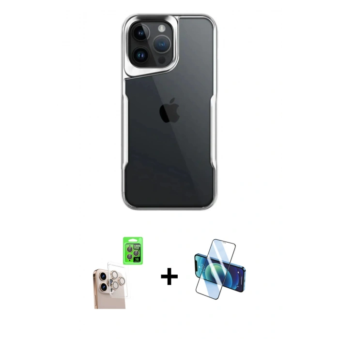 MARSİLYAN™- iPhone 16 Pro Max Kılıf Akış Çizgi Koleksiyonu - Siyah 3D Antistatik Seramik Nano Ekran Koruyucu + Raze Metal Kamera Lens - NLGY