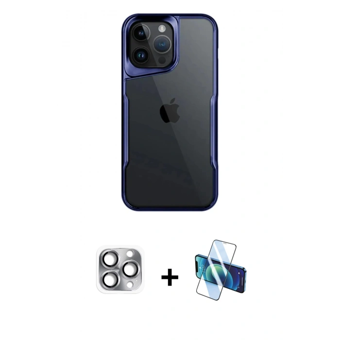 MARSİLYAN™- iPhone 16 Pro Max Kılıf Akış Çizgi Koleksiyonu - Siyah 3D Antistatik Seramik Nano Ekran Koruyucu + Pers Alüminyum Kamera Lens - GI