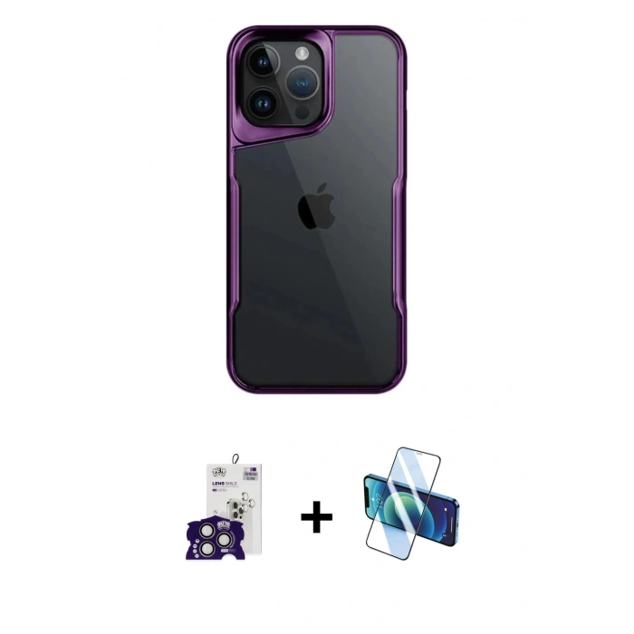 MARSİLYAN™- iPhone 16 Pro Max Kılıf Akış Çizgi Koleksiyonu - Siyah 3D Antistatik Seramik Nano Ekran Koruyucu + Bilvis Titan Kamera Lens - TMGI