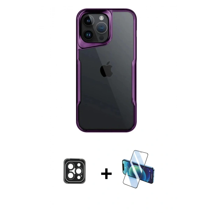 MARSİLYAN™- iPhone 16 Pro Max Kılıf Akış Çizgi Koleksiyonu - Siyah 3D Antistatik Seramik Nano Ekran Koruyucu + PVD Metal Kamera Lens - SH