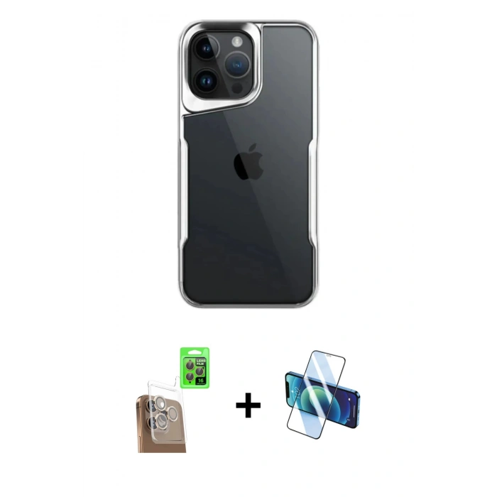 MARSİLYAN™- iPhone 16 Pro Max Kılıf Akış Çizgi Koleksiyonu - Siyah 3D Antistatik Seramik Nano Ekran Koruyucu + Çöl Titanyum Raze Metal Kamera Lens