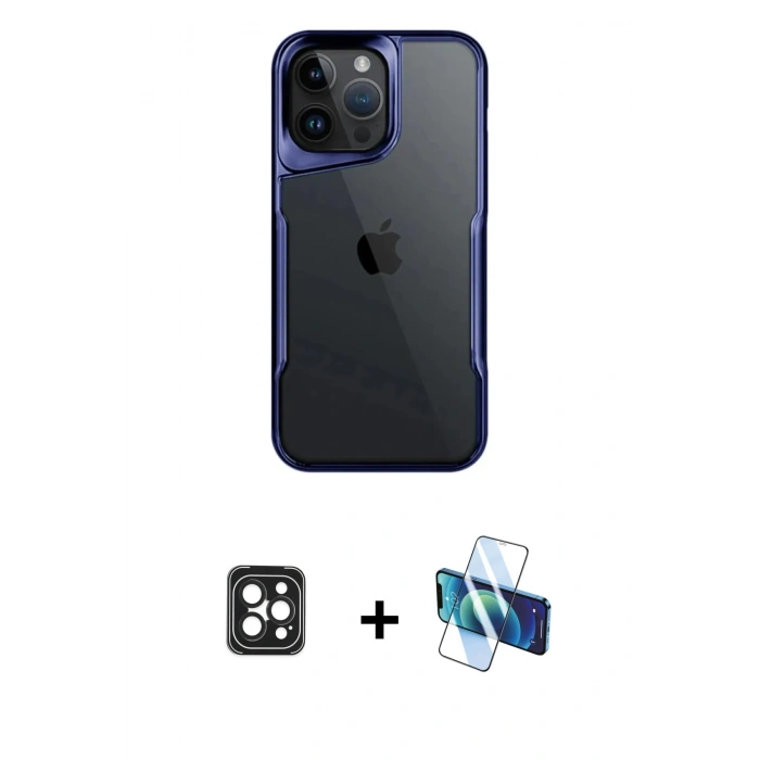 MARSİLYAN™- iPhone 16 Pro Max Kılıf Akış Çizgi Koleksiyonu - Siyah 3D Antistatik Seramik Nano Ekran Koruyucu + PVD Metal Kamera Lens - SH