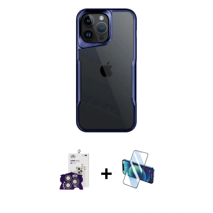 MARSİLYAN™- iPhone 16 Pro Max Kılıf Akış Çizgi Koleksiyonu - Siyah 3D Antistatik Seramik Nano Ekran Koruyucu + Gümüş Bilvis Titan Kamera Lens