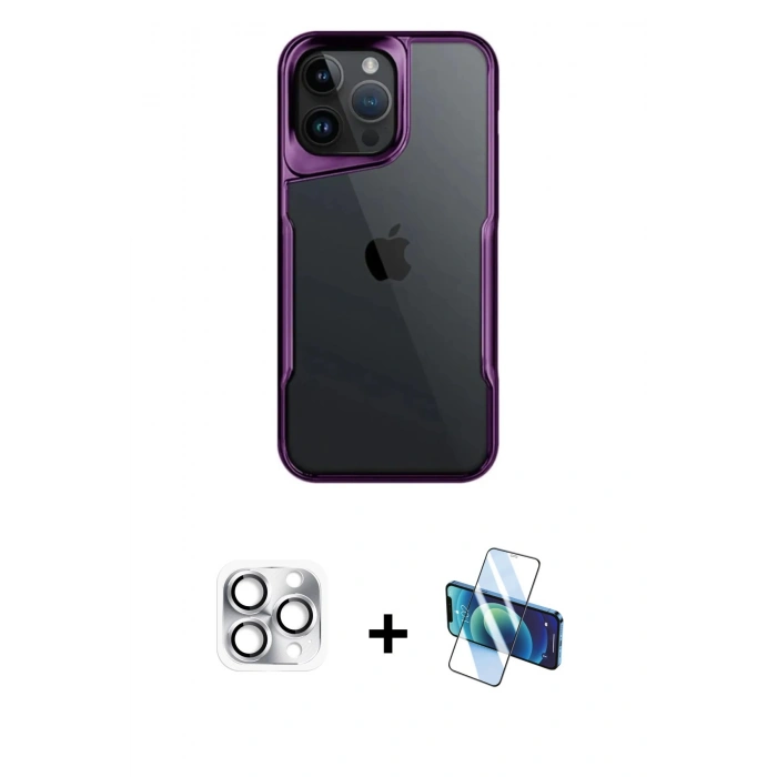 MARSİLYAN™- iPhone 16 Pro Max Kılıf Akış Çizgi Koleksiyonu - Siyah 3D Antistatik Seramik Nano Ekran Koruyucu + Gümüş Pers Alüminyum Kamera Lens