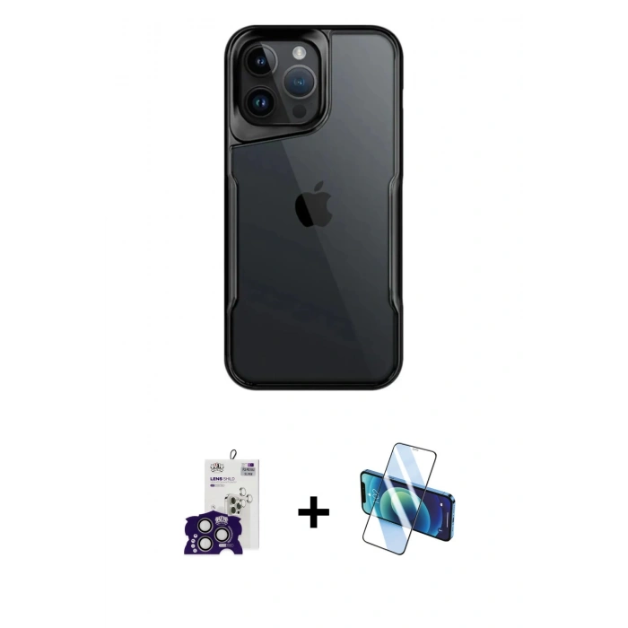 MARSİLYAN™- iPhone 16 Pro Max Kılıf Akış Çizgi Koleksiyonu - Siyah 3D Antistatik Seramik Nano Ekran Koruyucu + Bilvis Titan Kamera Lens - TMGI