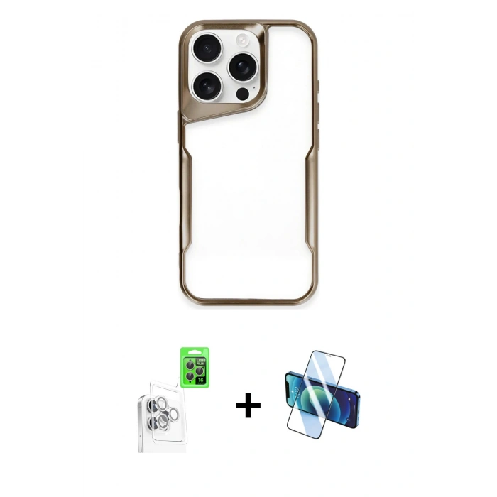 MARSİLYAN™- iPhone 16 Pro Max Kılıf Akış Çizgi Koleksiyonu - Siyah 3D Antistatik Seramik Nano Ekran Koruyucu + Raze Metal Kamera Lens - BZ
