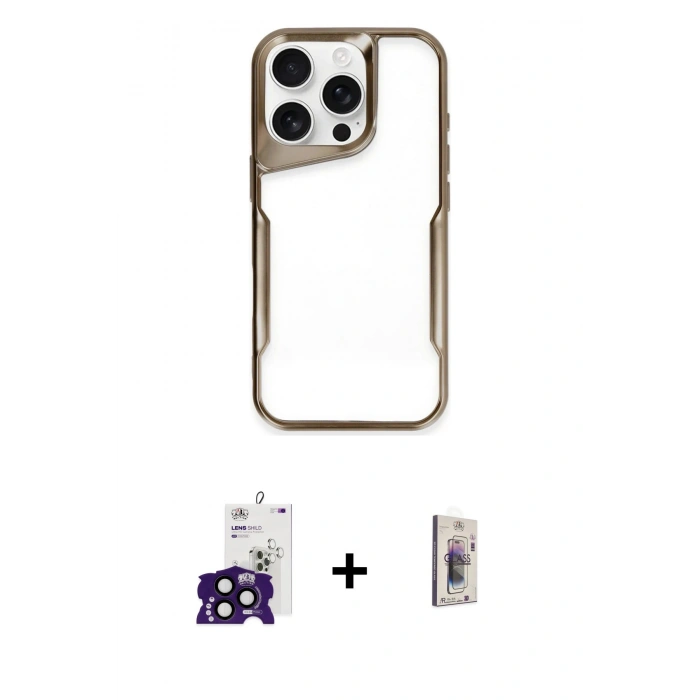 MARSİLYAN™- iPhone 16 Pro Max Kılıf Akış Çizgi Koleksiyonu - Siyah Bilvis 3D Cam Ekran Koruyucu + Bilvis Titan Kamera Lens - SH