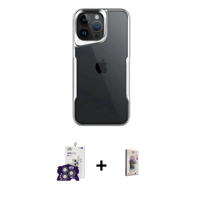 MARSİLYAN™- iPhone 16 Pro Max Kılıf Akış Çizgi Koleksiyonu - Siyah Bilvis 3D Cam Ekran Koruyucu + Bilvis Titan Kamera Lens - GS
