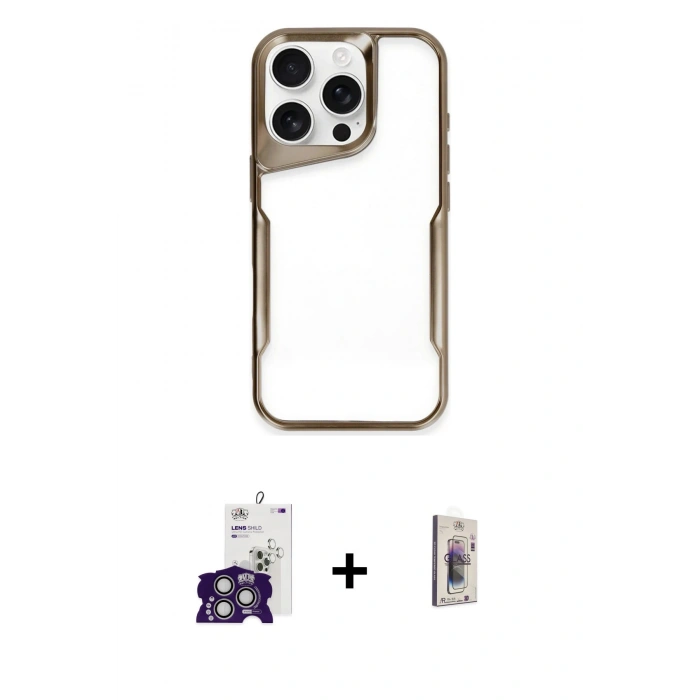 MARSİLYAN™- iPhone 16 Pro Max Kılıf Akış Çizgi Koleksiyonu - Siyah Bilvis 3D Cam Ekran Koruyucu + Bilvis Titan Kamera Lens - GS