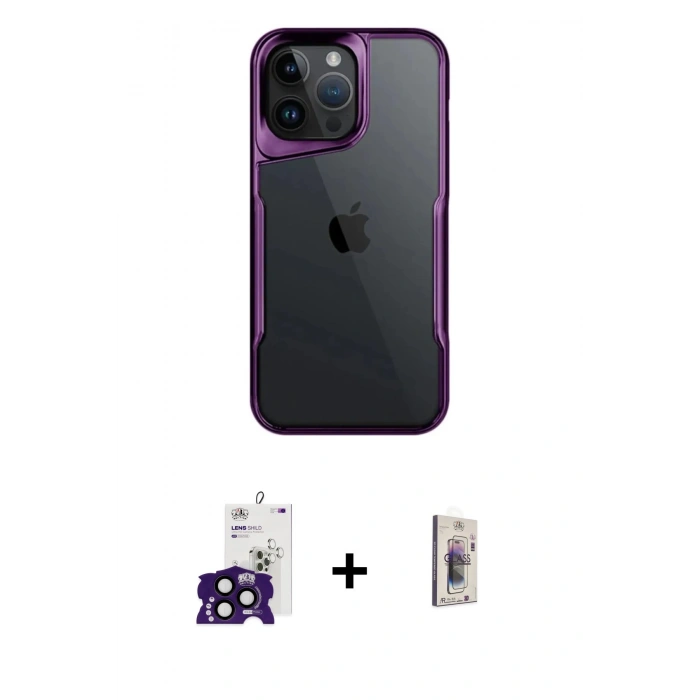 MARSİLYAN™- iPhone 16 Pro Max Kılıf Akış Çizgi Koleksiyonu - Siyah Bilvis 3D Cam Ekran Koruyucu + Bilvis Titan Kamera Lens - SH