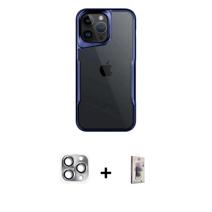 MARSİLYAN™- iPhone 16 Pro Max Kılıf Akış Çizgi Koleksiyonu - Siyah Bilvis 3D Cam Ekran Koruyucu + Pers Alüminyum Kamera Lens - GI