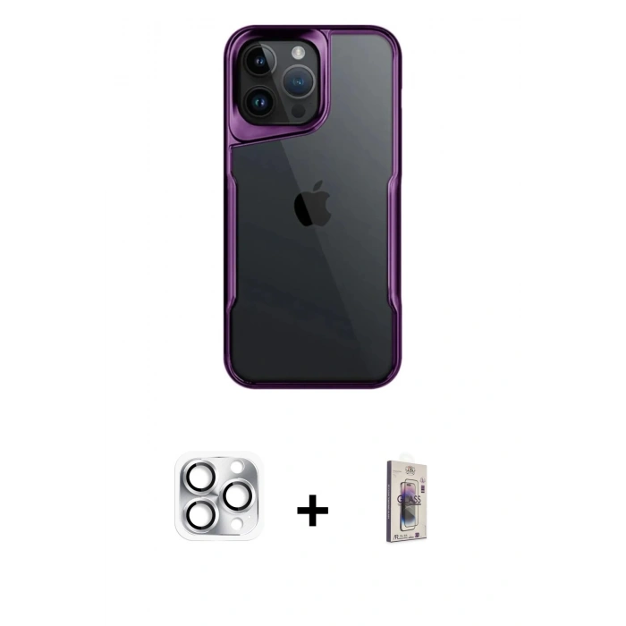 MARSİLYAN™- iPhone 16 Pro Max Kılıf Akış Çizgi Koleksiyonu - Siyah Bilvis 3D Cam Ekran Koruyucu + Pers Alüminyum Kamera Lens - GS