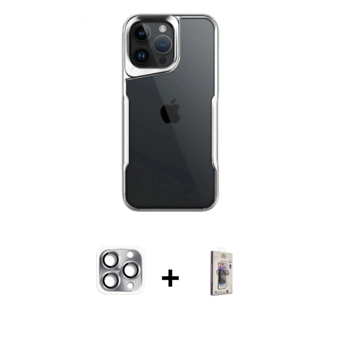 MARSİLYAN™- iPhone 16 Pro Max Kılıf Akış Çizgi Koleksiyonu - Siyah Bilvis 3D Cam Ekran Koruyucu + Pers Alüminyum Kamera Lens - GI