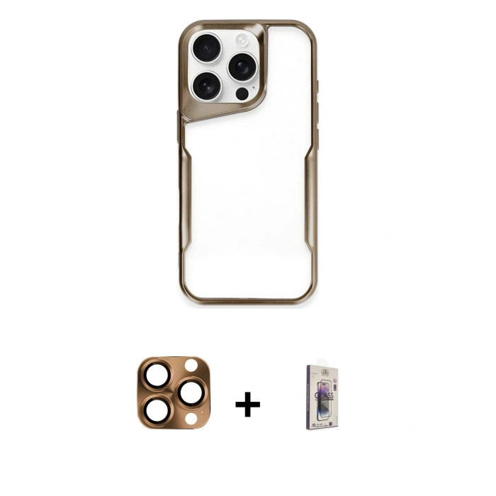 MARSİLYAN™- iPhone 16 Pro Max Kılıf Akış Çizgi Koleksiyonu - Siyah Bilvis 3D Cam Ekran Koruyucu + Pers Alüminyum Kamera Lens - CLTM