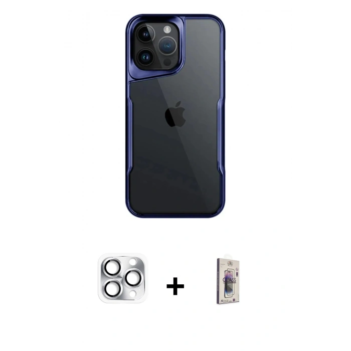 MARSİLYAN™- iPhone 16 Pro Max Kılıf Akış Çizgi Koleksiyonu - Siyah Bilvis 3D Cam Ekran Koruyucu + Pers Alüminyum Kamera Lens - GS