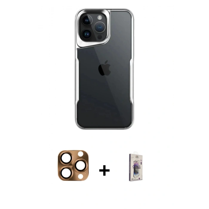 MARSİLYAN™- iPhone 16 Pro Max Kılıf Akış Çizgi Koleksiyonu - Siyah Bilvis 3D Cam Ekran Koruyucu + Pers Alüminyum Kamera Lens - CLTM