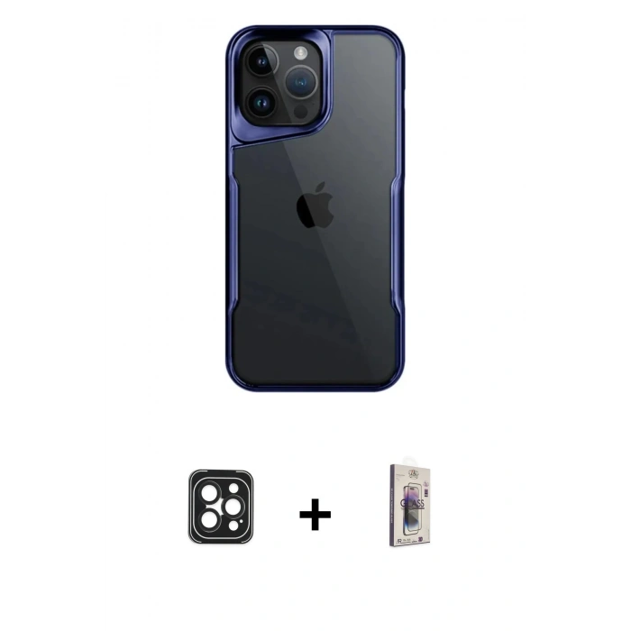 MARSİLYAN™- iPhone 16 Pro Max Kılıf Akış Çizgi Koleksiyonu - Siyah Bilvis 3D Cam Ekran Koruyucu + PVD Metal Kamera Lens - SH