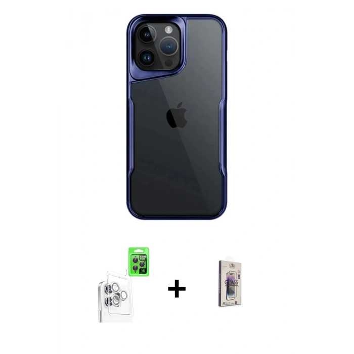 MARSİLYAN™- iPhone 16 Pro Max Kılıf Akış Çizgi Koleksiyonu - Siyah Bilvis 3D Cam Ekran Koruyucu + Raze Metal Kamera Lens - BZ