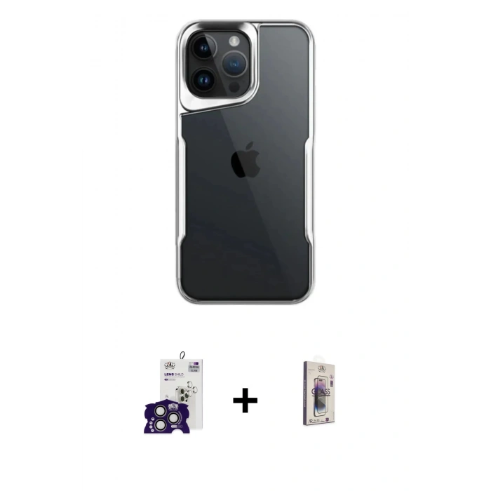 MARSİLYAN™- iPhone 16 Pro Max Kılıf Akış Çizgi Koleksiyonu - Siyah Bilvis 3D Cam Ekran Koruyucu + Bilvis Titan Kamera Lens - TMGI