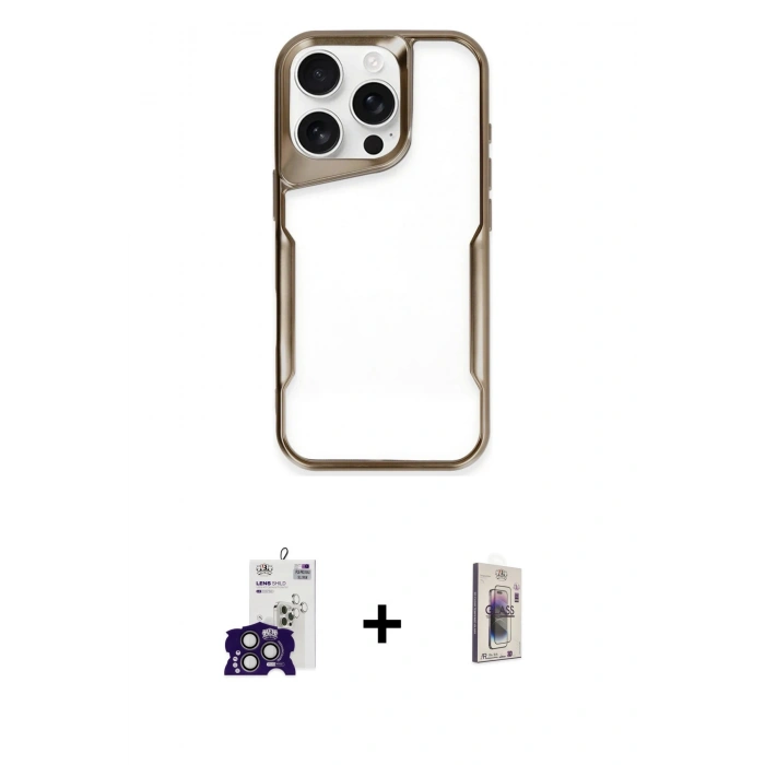 MARSİLYAN™- iPhone 16 Pro Max Kılıf Akış Çizgi Koleksiyonu - Siyah Bilvis 3D Cam Ekran Koruyucu + Bilvis Titan Kamera Lens - TMGI