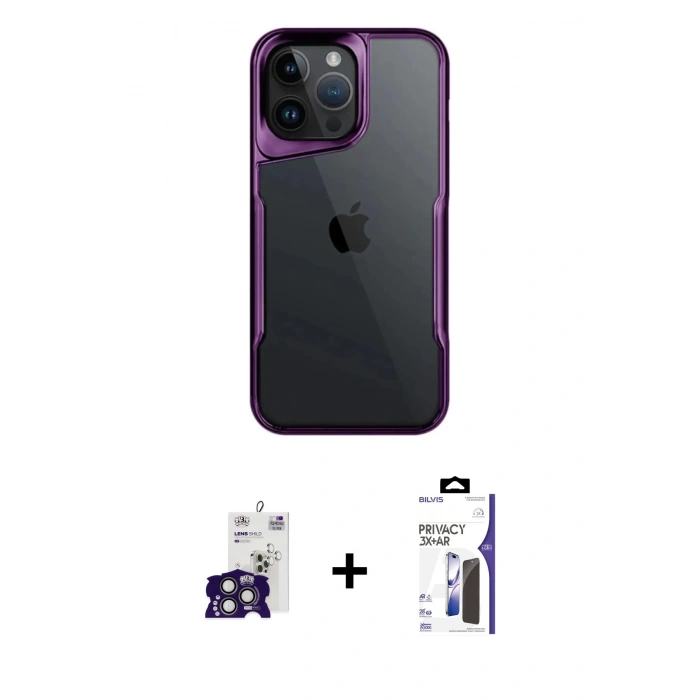 MARSİLYAN™- iPhone 16 Pro Max Kılıf Akış Çizgi Koleksiyonu - Siyah Bilvis 3X AR Hayalet Cam Ekran Koruyucu + Bilvis Titan Kamera Lens - TMGI