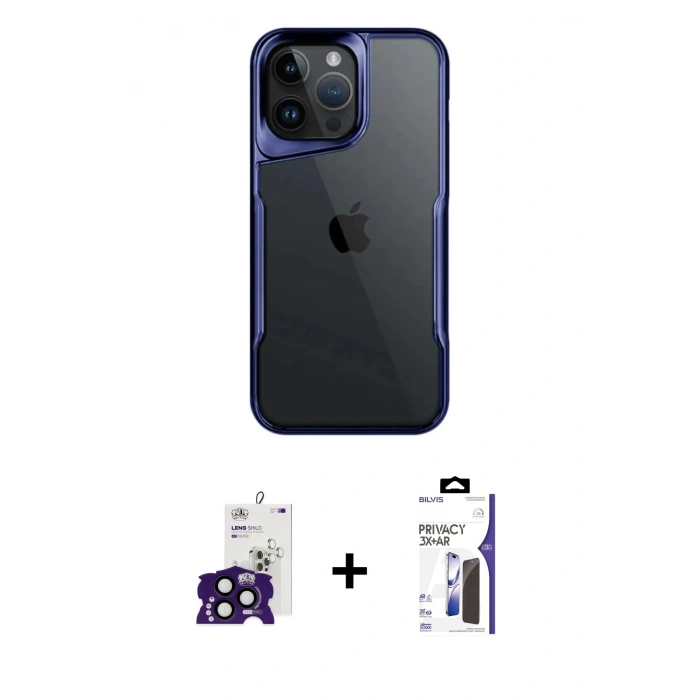 MARSİLYAN™- iPhone 16 Pro Max Kılıf Akış Çizgi Koleksiyonu - Siyah Bilvis 3X AR Hayalet Cam Ekran Koruyucu + Bilvis Titan Kamera Lens - SH