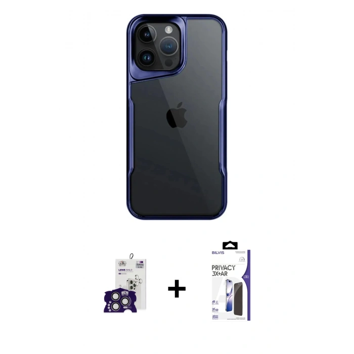 MARSİLYAN™- iPhone 16 Pro Max Kılıf Akış Çizgi Koleksiyonu - Siyah Bilvis 3X AR Hayalet Cam Ekran Koruyucu + Bilvis Titan Kamera Lens - TMGI