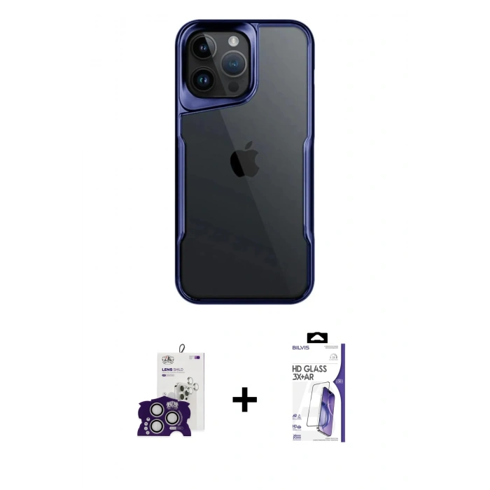 MARSİLYAN™- iPhone 16 Pro Max Kılıf Akış Çizgi Koleksiyonu - Siyah Bilvis 3X AR HD Cam Ekran Koruyucu + Bilvis Titan Kamera Lens - GS