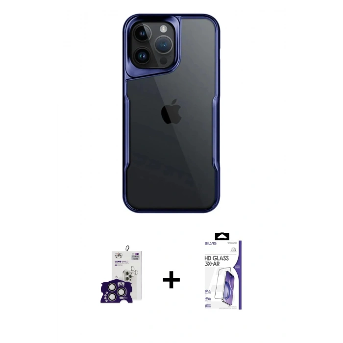 MARSİLYAN™- iPhone 16 Pro Max Kılıf Akış Çizgi Koleksiyonu - Siyah Bilvis 3X AR HD Cam Ekran Koruyucu + Bilvis Titan Kamera Lens - TMGI