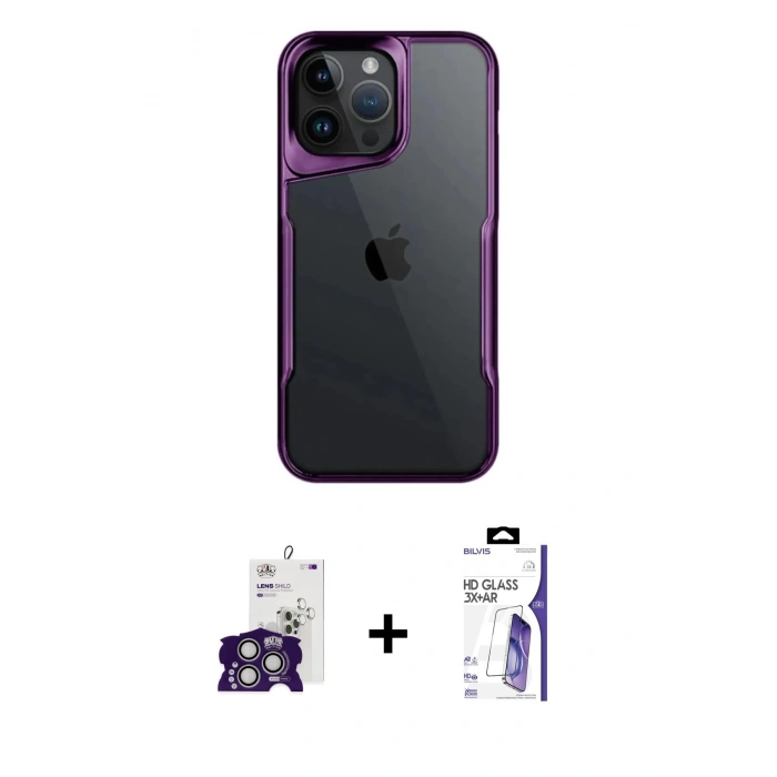 MARSİLYAN™- iPhone 16 Pro Max Kılıf Akış Çizgi Koleksiyonu - Siyah Bilvis 3X AR HD Cam Ekran Koruyucu + Bilvis Titan Kamera Lens - GS