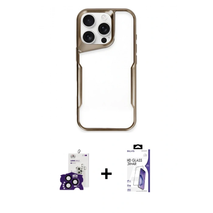 MARSİLYAN™- iPhone 16 Pro Max Kılıf Akış Çizgi Koleksiyonu - Siyah Bilvis 3X AR HD Cam Ekran Koruyucu + Bilvis Titan Kamera Lens - SH