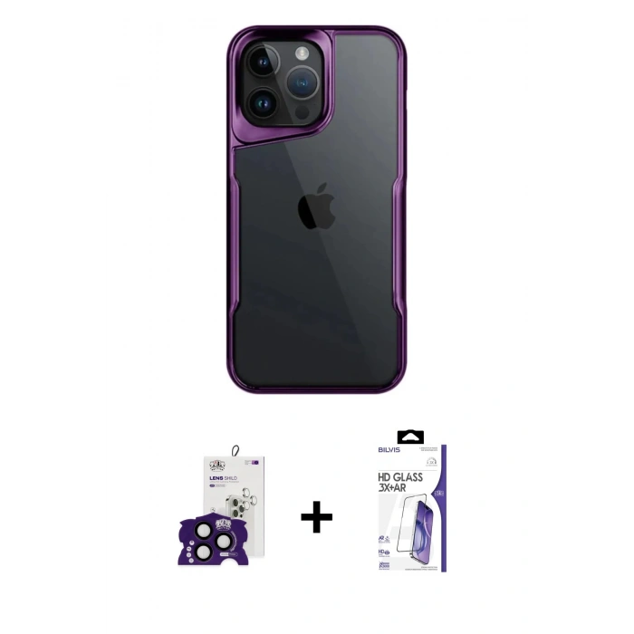 MARSİLYAN™- iPhone 16 Pro Max Kılıf Akış Çizgi Koleksiyonu - Siyah Bilvis 3X AR HD Cam Ekran Koruyucu + Bilvis Titan Kamera Lens - SH