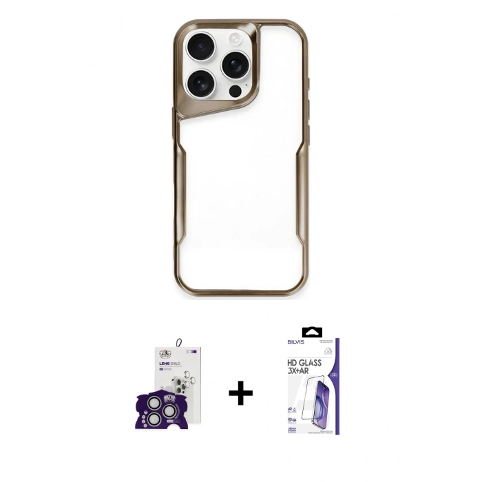 MARSİLYAN™- iPhone 16 Pro Max Kılıf Akış Çizgi Koleksiyonu - Siyah Bilvis 3X AR HD Cam Ekran Koruyucu + Bilvis Titan Kamera Lens - GS